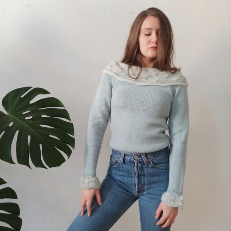 Pre❤️ Handmade Woolen Jumper with unique collar in Pastel Blue XS