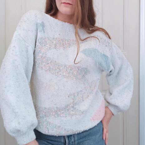 Vintage Handmade Boucle Jumper in Pastels S 1