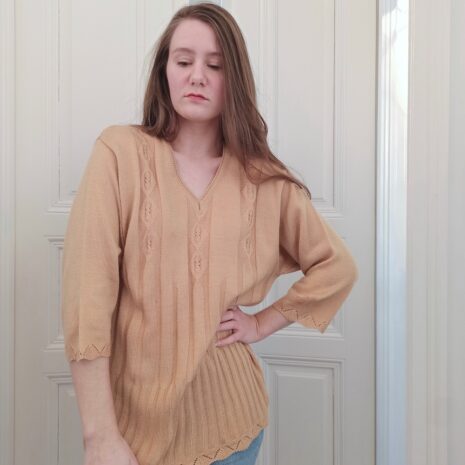 Vintage Jumper with Pointelle Knit Details in Beige M 1