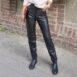 90s Vintage Black Leather Biker Trousers XS