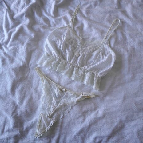 Rêvelance Vintage Lingerie White Lace Stripes Set Bralet 00171