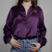 Rêvelance Vintage 70s Silk Blouse Purple Quilted Knot Detail00032