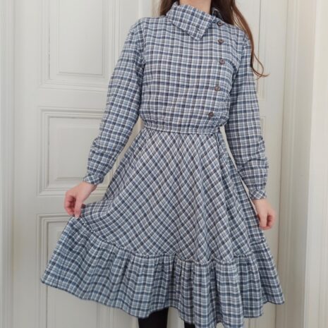 Rêvelance Vintage Plaid Cottage Dress Brown Blue00005