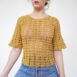 Rêvelance Vintage 70s Scalloped Crochet Top Bell Sleeves Mustard Yellow Handmade 00002