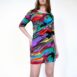 Rêvelance Vintage 80s Crazy Pattern Print Jersey Mini Dress Bodycon West Germany 00005