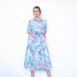 Rêvelance Vintage 80s Floral Dress Pleats Midi Shirt Dress Pleated Pastel Purple Blue Green 00001