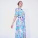 Rêvelance Vintage 80s Floral Dress Pleats Midi Shirt Dress Pleated Pastel Purple Blue Green 00004