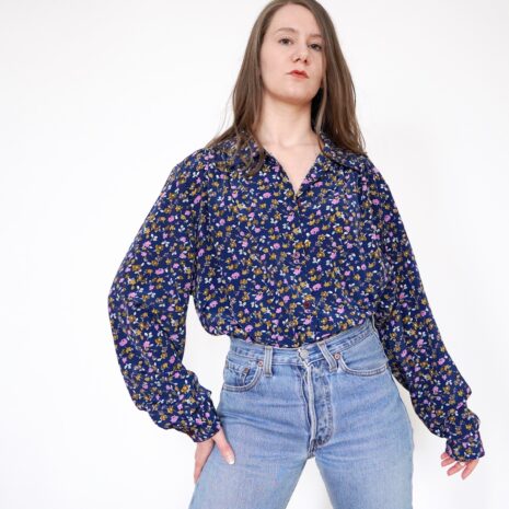 Rêvelance Vintage 80s Oversized Blouse Marine Floral 00007