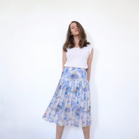 Rêvelance Vintage 80s Pleated Skirt Crazy Pattern Plissee Skirt Pastel Blue 00003