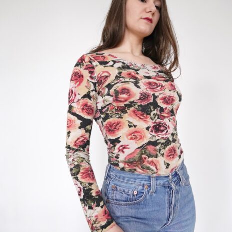 Rêvelance Vintage 90s Floral Longsleeve Ivory Pink Flowers 00004