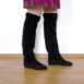 Rêvelance Vintage Black Suede Leather Overknee Boots Flat CARAVELL Cuissardes Black 00002