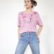 Rêvelance Vintage Summer Pointelle Knit Top Floral Embroidery Pastel Purple Lilac Scoop Neck 00004