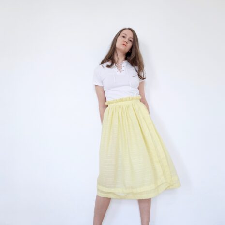 Rêvelance Vintage Wrap Skirt with Pockets Stripes Pastel Yellow 00002