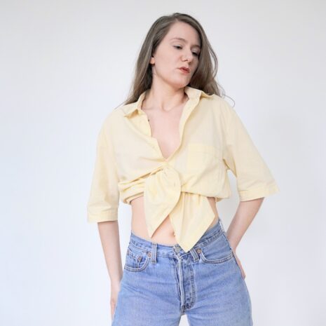 Vintage Pastel Yellow Shortsleeve Shirt Check Revelance Vintage 00004