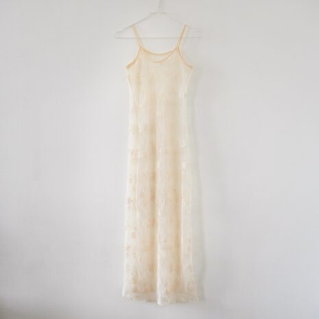 Vintage Plissee Pleated White Lace Maxi Slip Dress Ecru Floral Lace XS Revelance Vintage00001