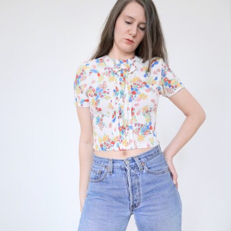 Vintage floral baby tee crop top blouse Revelance Vintage00002