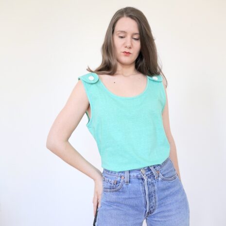 Vintage mint green tank top cotton with buttons Revelance Vintage00004