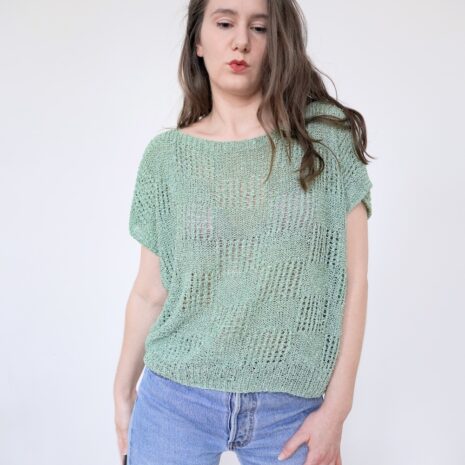 Vintage mint poinelle knit crochet top Revelance Vintage 00005