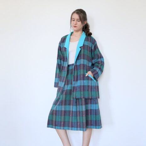 70s Two Piece Skirt Set Green Plaid Blazer Set Revelance Vintage 00005