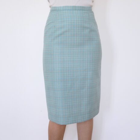 70s Vintage Blue Tan Plaid Skirt Terylene Twee Revelance Vintage 00001