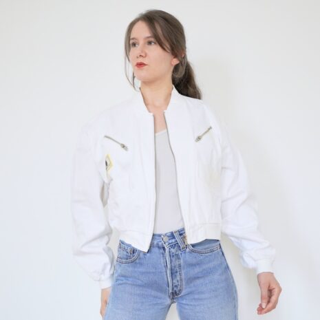 80s Vintage Bomber Jacket White Denim Revelance Vintage 00001