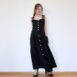 90s Black Linen Dirndl Dress Cottagecore Croptop & Pleated Maxi Skirt Set Steinbock Revelance Vintage 00004