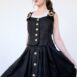 90s Black Linen Dirndl Dress Cottagecore Croptop & Pleated Maxi Skirt Set Steinbock Revelance Vintage 00006