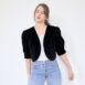 90s Black Velvet Bolero Blazer with Puffed Sleeves Revelance Vintage 00001