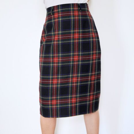 90s Tartan Pencil Skirt Pure Wool Preppy Revelance Vintage 00001