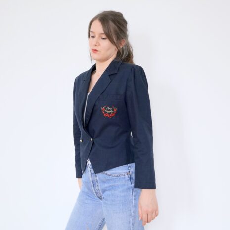 90s Twee Paper Moon Vintage Blazer Navy Embroidered Revelance Vintage 00005