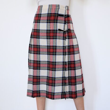 Pleated Tartan Wrap Maxi Skirt Wool Revelance Vintage 00005