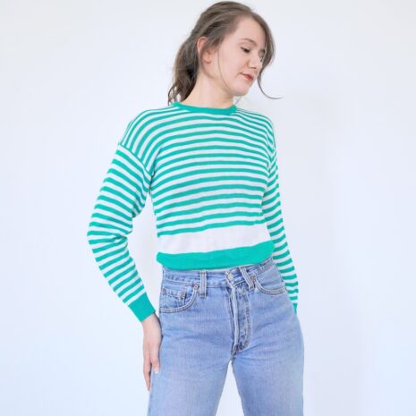 Vintage 70s Striped Jumper White Green Rêvelance Vintage 00005