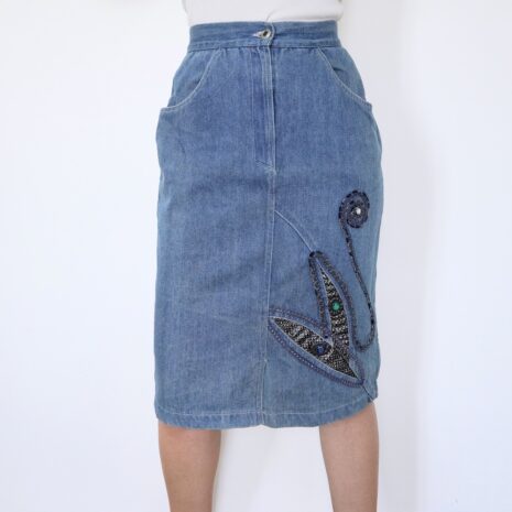 Vintage Denim Midi Skirt Embellished 00001