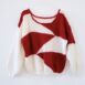 Vintage Handmade Chunky Knit Jumper Red White Geometric Pattern Revelance Vintage 00001