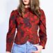 70s Blouse Red Blouse Vintage Floral Top Puff Sleeve Blouse Womens Red Blouse Feminine Revelance Vintage 00001