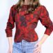 70s Blouse Red Blouse Vintage Floral Top Puff Sleeve Blouse Womens Red Blouse Feminine Revelance Vintage 00005