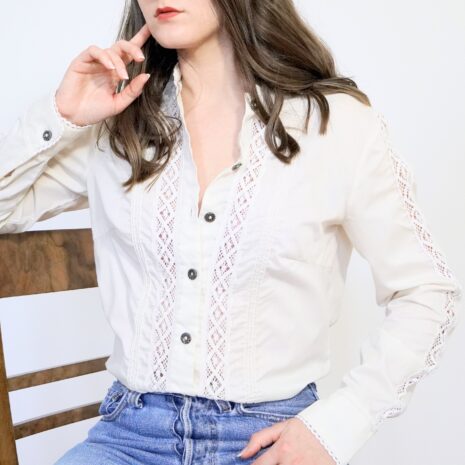 70s Shirt Vintage Cream Blouse 70s Blouse Crochet Cotton Top White Lace Blouse Romantic Revelance Vintage 00006