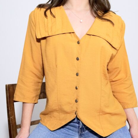 Vintage 80s Blouse Mustard Yellow 00004