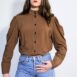 Vintage Brown Shirt Women’s Long Puff Sleeve Blouse 70s Shirt Vintage Plain Brown Shirt 70s Blouse Solid Brown Shirt Button Up Blouse Revelance Vintage 00002