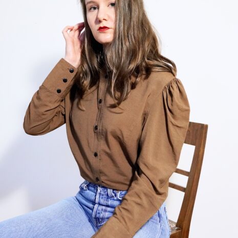 Vintage Brown Shirt Women’s Long Puff Sleeve Blouse 70s Shirt Vintage Plain Brown Shirt 70s Blouse Solid Brown Shirt Button Up Blouse Revelance Vintage 00003